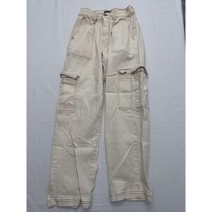 Almost Famous Cargo Pants Juniors Medium White Straight Leg Elastic Waist Twill